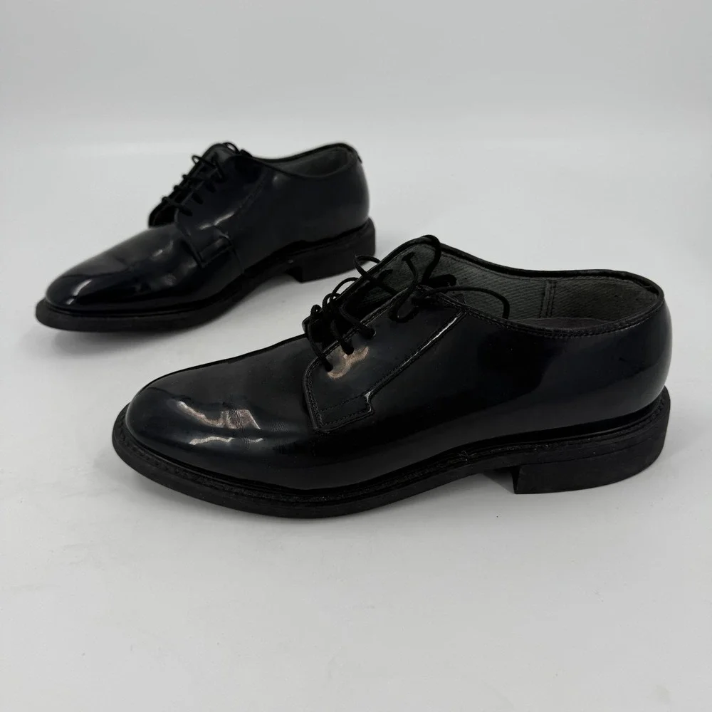 Bates Uniform 8W Oxford Dress Shoes Mens Black Patent Leather Almond Toe
